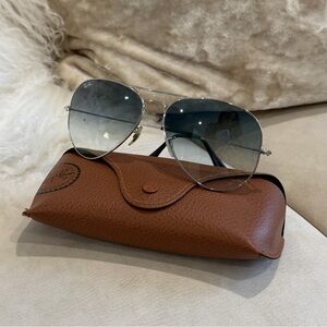 Ray-Ban Large Silver Frame Aviator Sunglasses with Gradient Blue Lenses